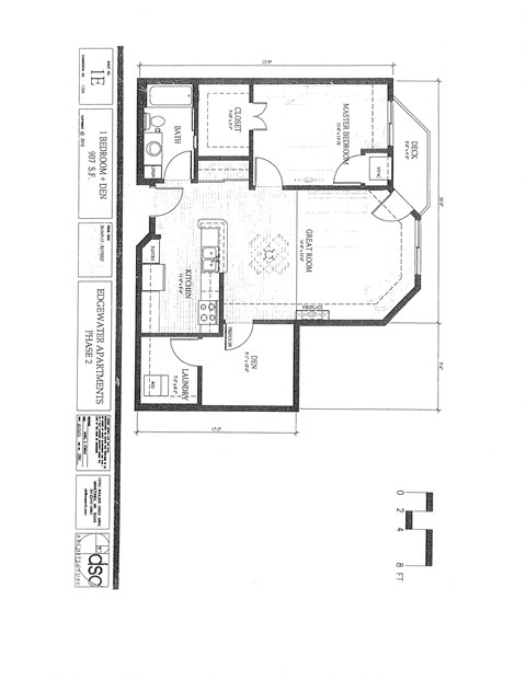 Floor plan for 1 bed, 1 bath, 907 sqft